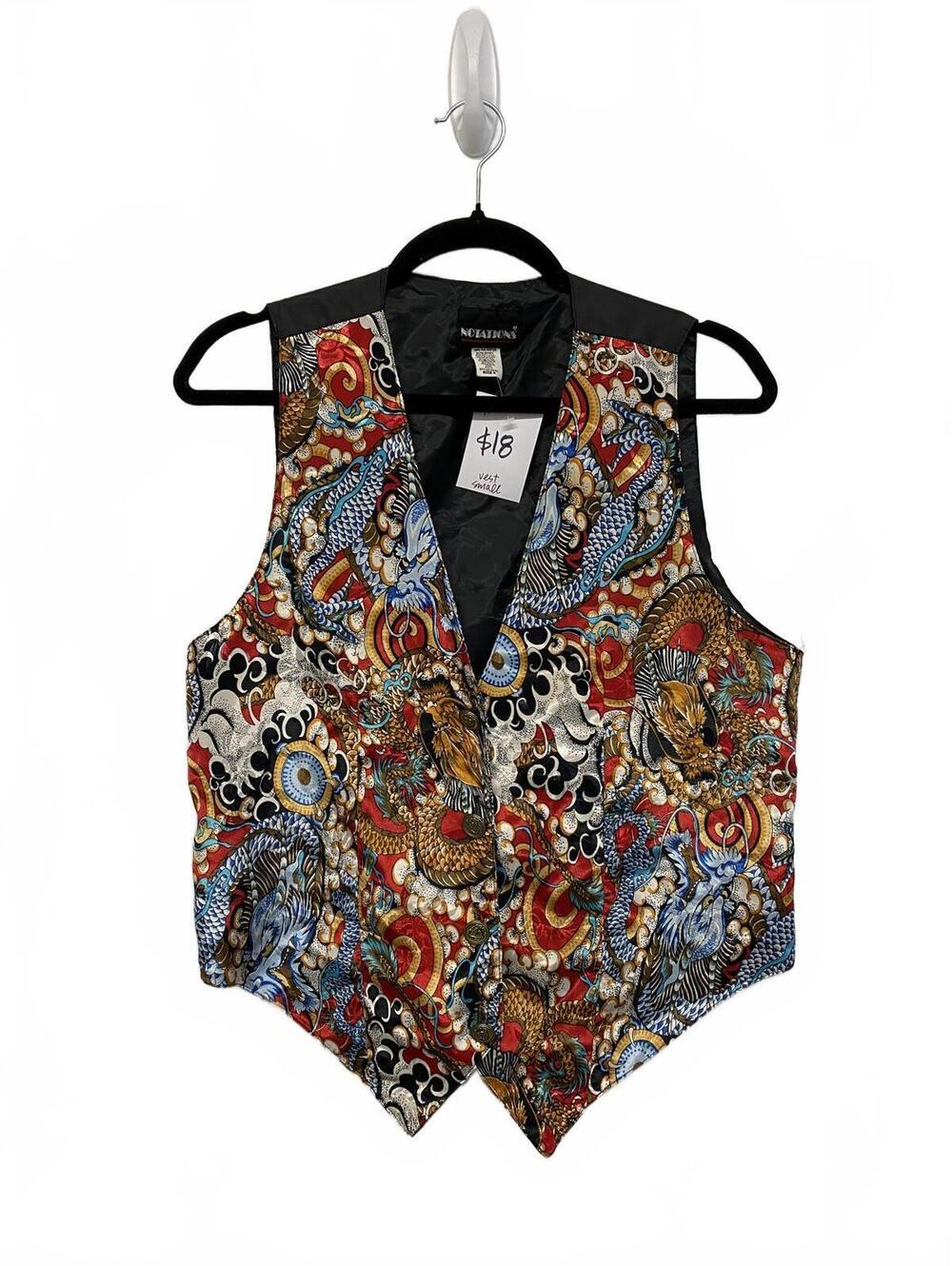 Notations Asian Dragon Crest Metallic Buttons Patterned Vest size Men’s Small